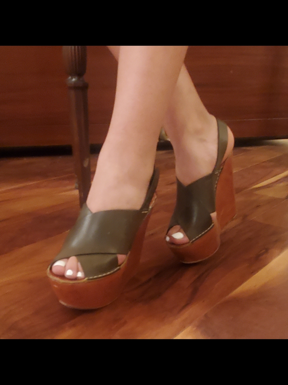 Chloe Olive Green Leather Platform Wedge Sandals